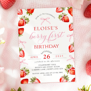 Invitation Coquette Bow Berry First Strawberry First Birday