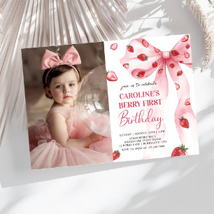 Invitation Coquette Bow Berry First Strawberry Photo Annivers