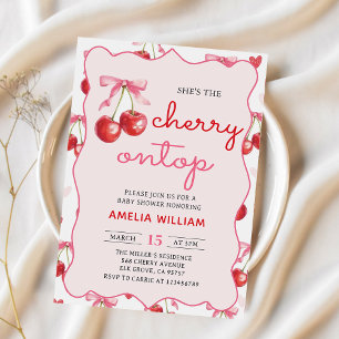 Invitation Coquette Bow Cherry sur le Baby shower supérieur I
