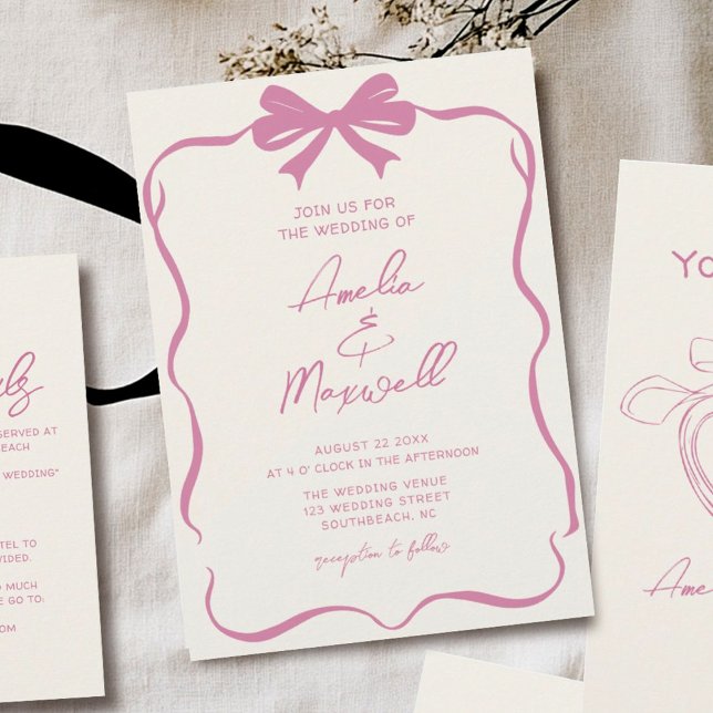 Invitation Coquette Bow en ruban rose Mariage tendance élégan (Créateur téléchargé)