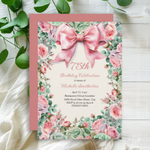 Invitation Coquette Bow Mint vert Floral 75e anniversaire