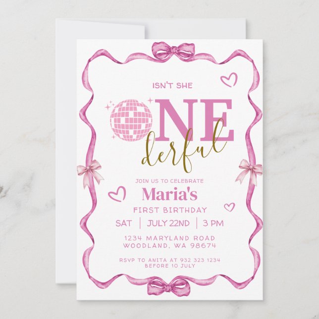 Invitation Coquette Bow n'est-elle pas un seul anniversaire (Devant)