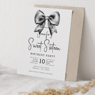 Invitation Coquette Bow Noir Cute Script Sweet 16