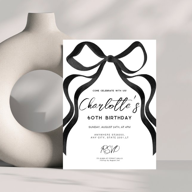 Invitation Coquette Bow Noir Style 60e fête d'anniversaire (Créateur téléchargé)