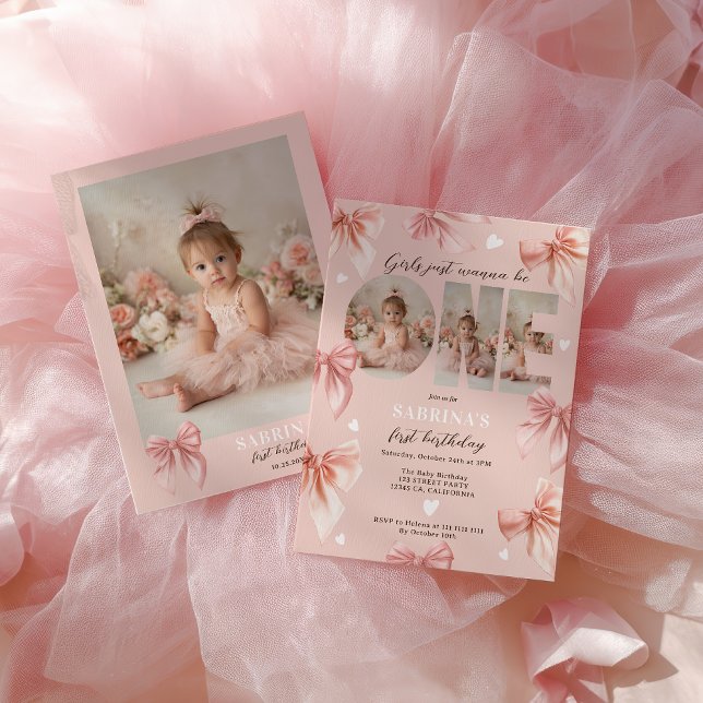 Invitation Coquette Bow Pink Girls Just wanna First Birthday (Coquette Bow Pink Girls Just wanna First Birthday Invitation)