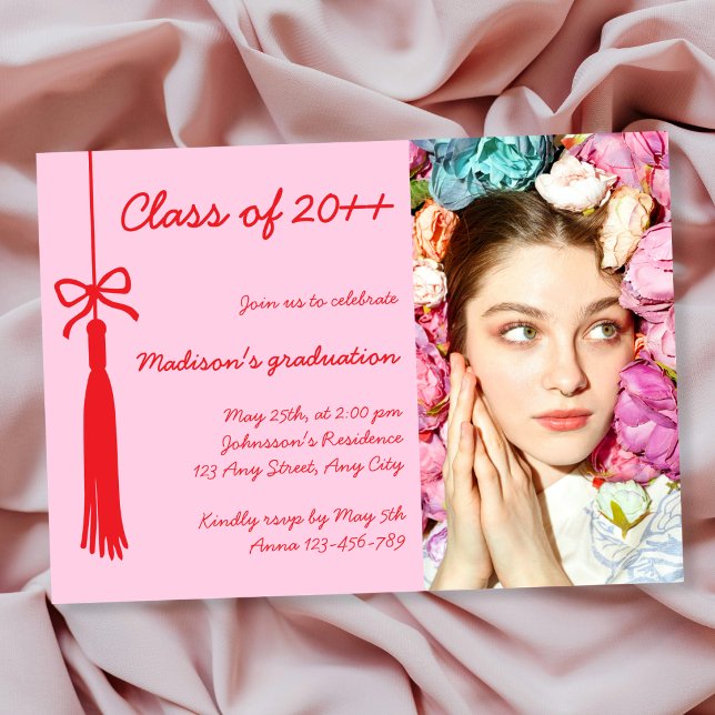 Invitation Coquette Bow Pink Red Elegan Photo 2026 Graduation (Coquette Bow Pink Red Elegan Photo 2026 Graduation Invitation)