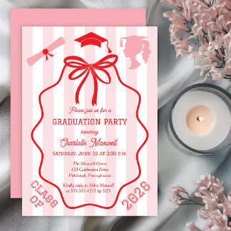 Invitation Coquette Bow | Pink Stripes Graduation Party
