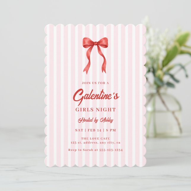 Invitation Coquette Bow Red Pink Galentine's Party (Debout devant)