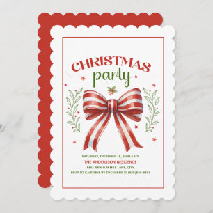 Invitation Coquette Bow Red White Scalloped Christmas Party