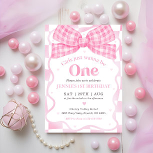 Invitation Coquette Bow rose 1er anniversaire