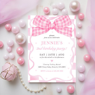 Invitation Coquette Bow rose 2e fête d'anniversaire