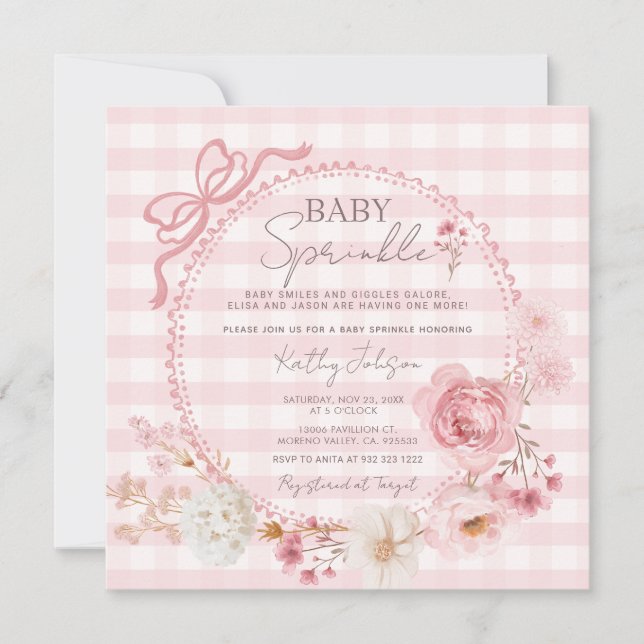 Invitation Coquette Bow rose baby shower d'arrosage pour bébé (Devant)