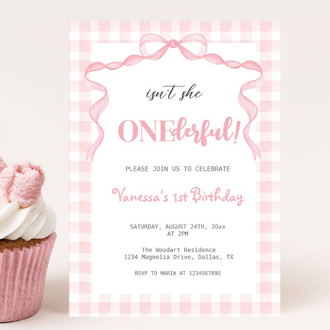 Invitation Coquette Bow Rose Bleu 1er Anniversaire (Créateur téléchargé)