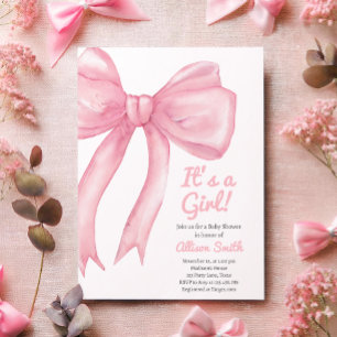 Invitation Coquette Bow Rose Blush Baby shower Preppy Girl