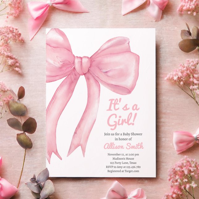 Invitation Coquette Bow Rose Blush Baby shower Preppy Girl (Créateur téléchargé)