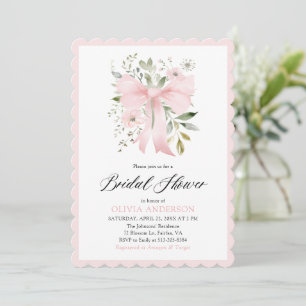 Invitation Coquette Bow rose Fête des mariées à galets florau