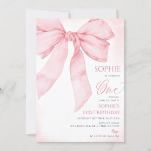 Invitation Coquette Bow rose Fille 1er anniversaire