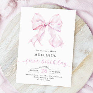 Invitation Coquette Bow rose Fille premier anniversaire