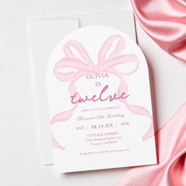 Invitation Coquette Bow rose Filles 12e Anniversaire de la fê (Créateur téléchargé)