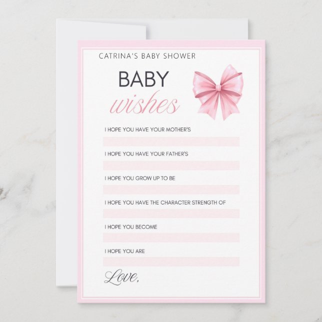 Invitation Coquette Bow rose - Nom modifiable, 5x7 (Devant)