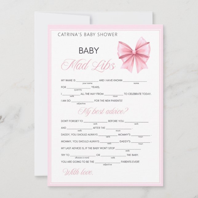 Invitation Coquette Bow rose - Nom modifiable, 5x7 (Devant)