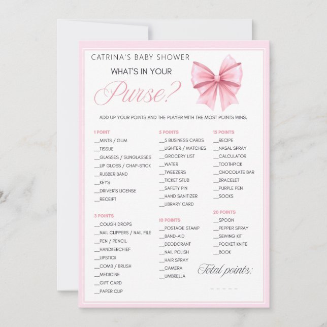 Invitation Coquette Bow rose - Nom modifiable, 5x7 (Devant)