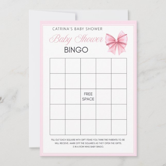 Invitation Coquette Bow rose - Nom modifiable, 5x7 (Devant)