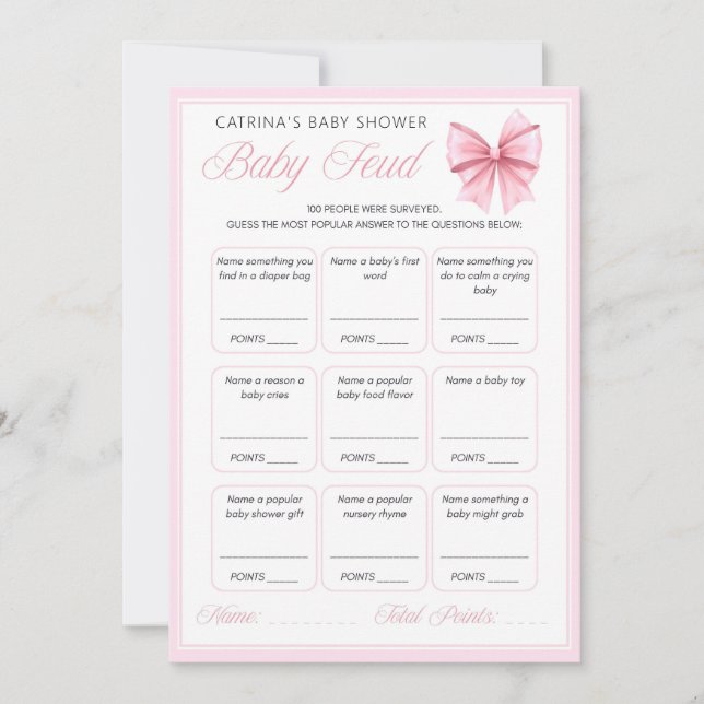Invitation Coquette Bow rose - Nom modifiable, 5x7 (Devant)