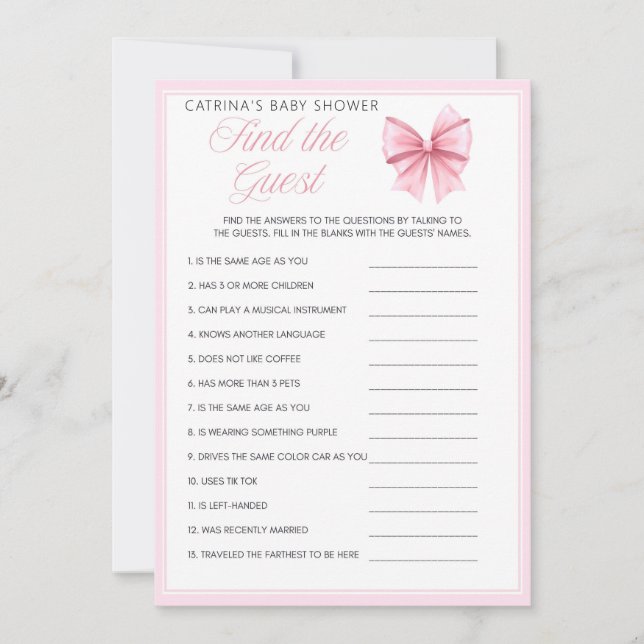 Invitation Coquette Bow rose - Nom modifiable, 5x7 (Devant)