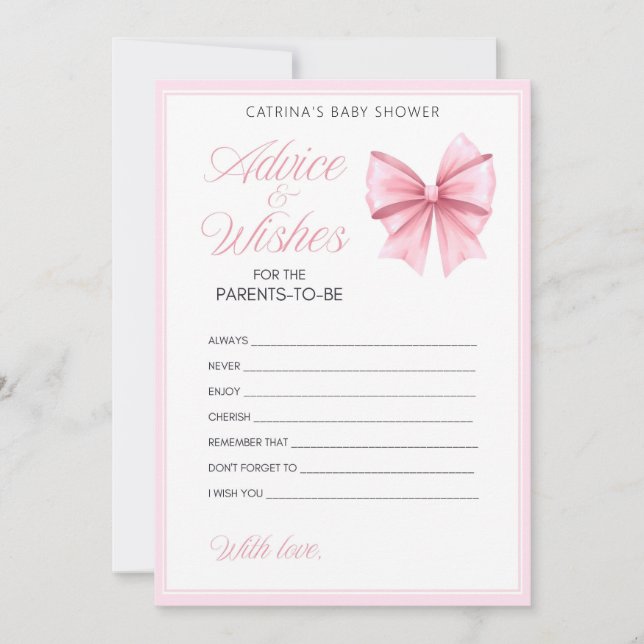 Invitation Coquette Bow rose - Nom modifiable, 5x7 (Devant)