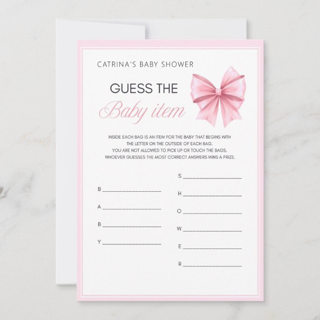 Invitation Coquette Bow rose - Nom modifiable, 5x7 (Devant)