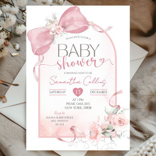 Invitation Coquette Bow rose pâle Baby shower Arche ruban