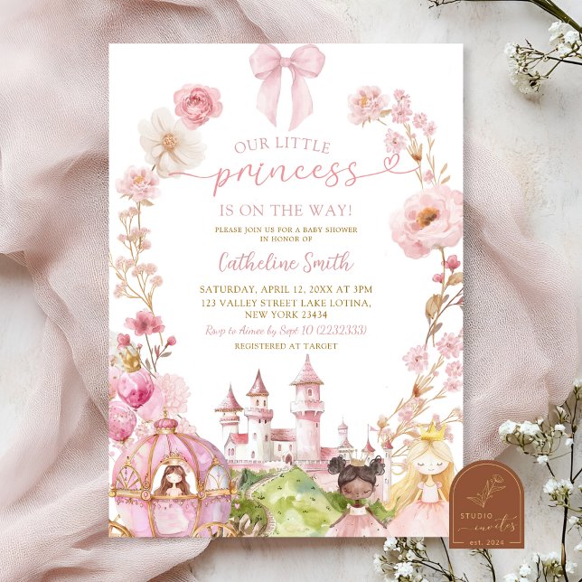 Invitation Coquette Bow rose Princess Kingdom Baby shower (Créateur téléchargé)