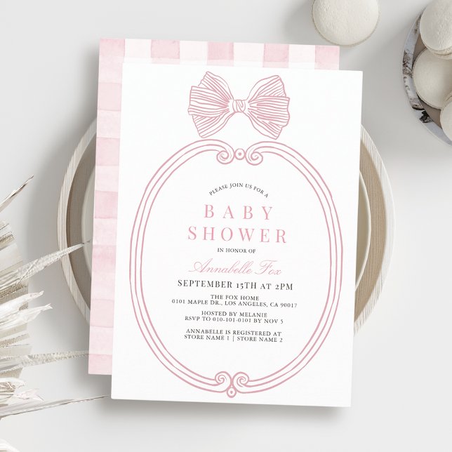Invitation Coquette Bow rose Ribbon Frame Baby shower fille (Créateur téléchargé)