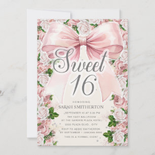 Invitation Coquette Bow rose Vintage Floral Sweet 16