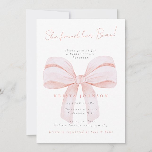 Invitation Coquette Bow She Found Her Beau Bridal Shower (Devant)