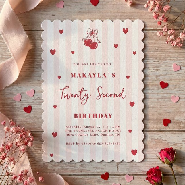 Invitation Coquette Cerise 22e Anniversaire Esthétique (Créateur téléchargé)