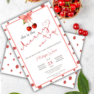 Invitation Coquette cerise sur le dessus mignon bébé fille do