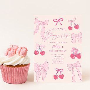 Invitation Coquette Cerise sur le Top Bow Anniversaire