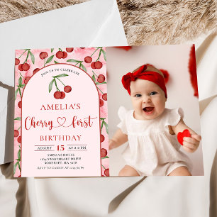 Invitation Coquette Cherry Premier anniversaire Cerise rouge