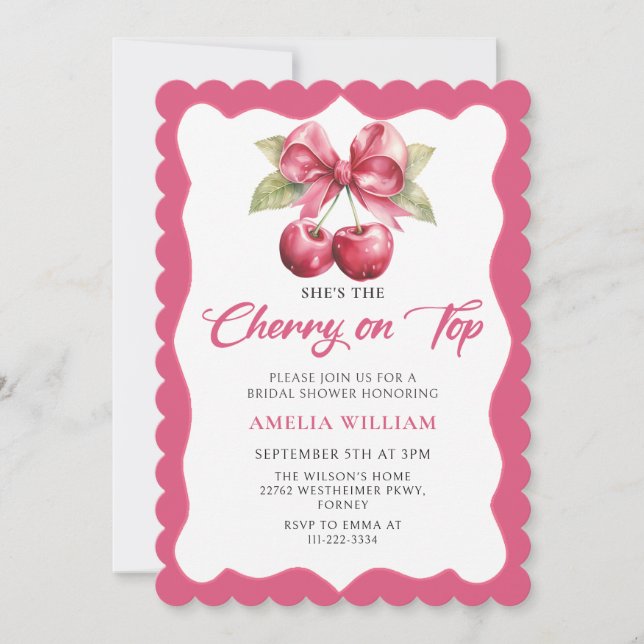 Invitation Coquette Cherry sur l'invitation de la douche nupt (Devant)
