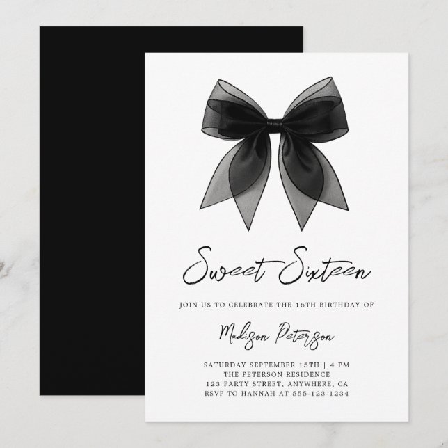 Invitation Coquette Chic Minimal Arc noir Anniversaire Sweet  (Devant / Derrière)