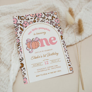 Invitation Coquette Citrouille Automne Floral 1er Anniversair