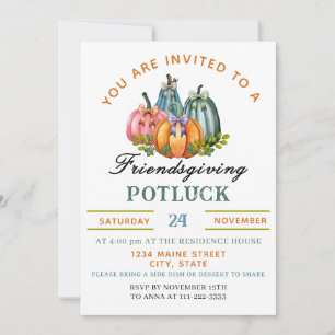 Invitation Coquette Citrouille Friendsgiving Potluck Invitati