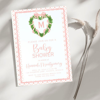 Invitation Coquette Coeur Bow Baby shower Monogramme de couro