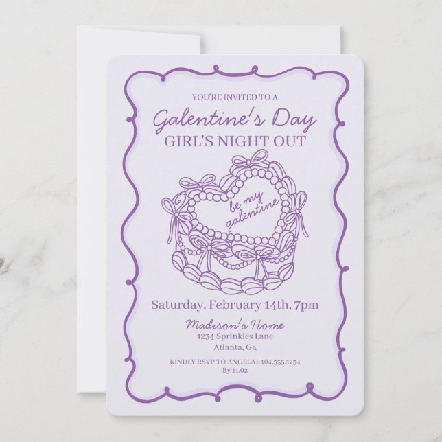 Invitation Coquette Coeur Rétro Bow Cake Galentine (Devant)