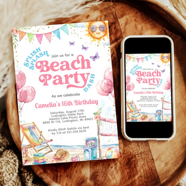 Invitation Coquette Côte Teenage Beach Fête d'anniversaire (Coquette Coastal Teenage Beach Birthday Party Invitation)