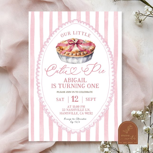 Invitation Coquette Cutie Pie Premier Anniversaire Ruban Rose (Créateur téléchargé)