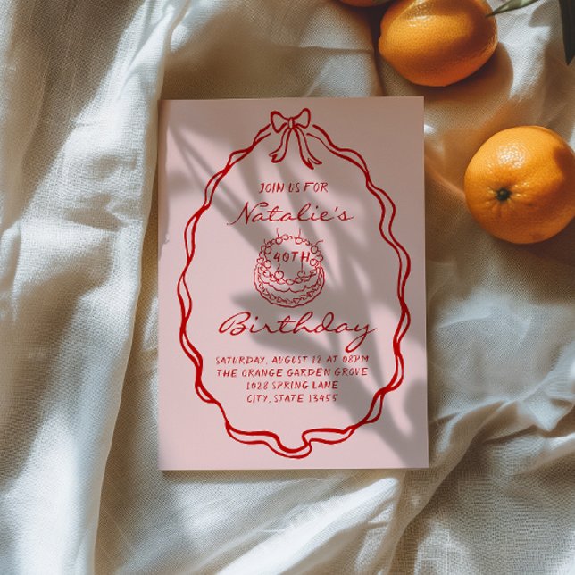 Invitation Coquette de gâteau tiré à la 40e main 40e cadre An (Créateur téléchargé)