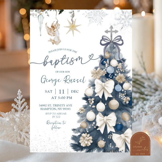 Invitation Coquette d'hiver bleue Noël Baptême (Créateur téléchargé)